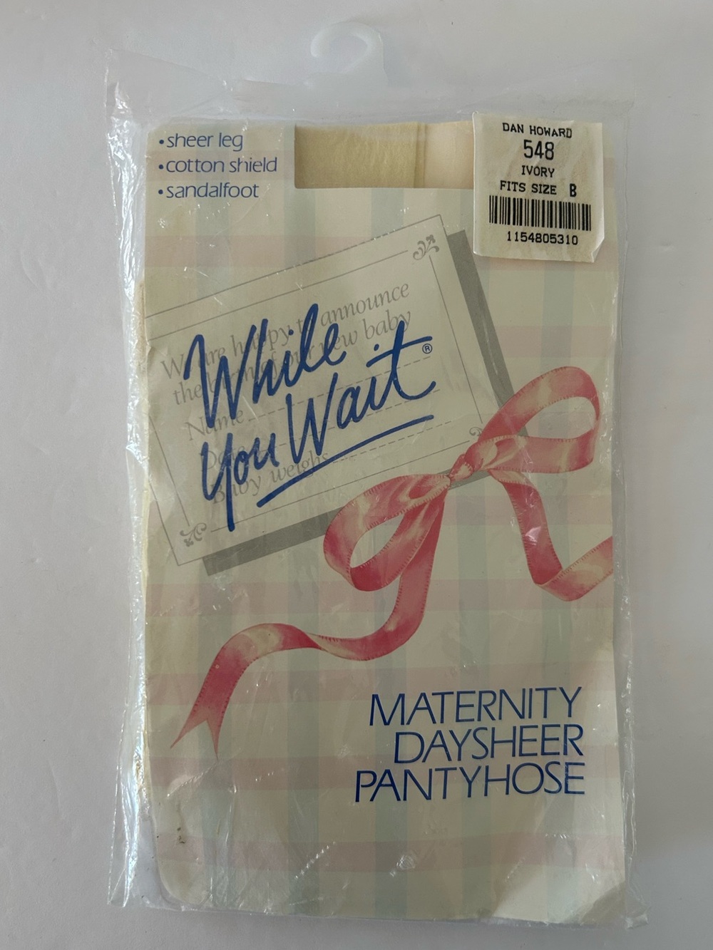 Vintage 80’s (Size B) “While You Wait” Maternity Daysheer Pantyhose in Ivory